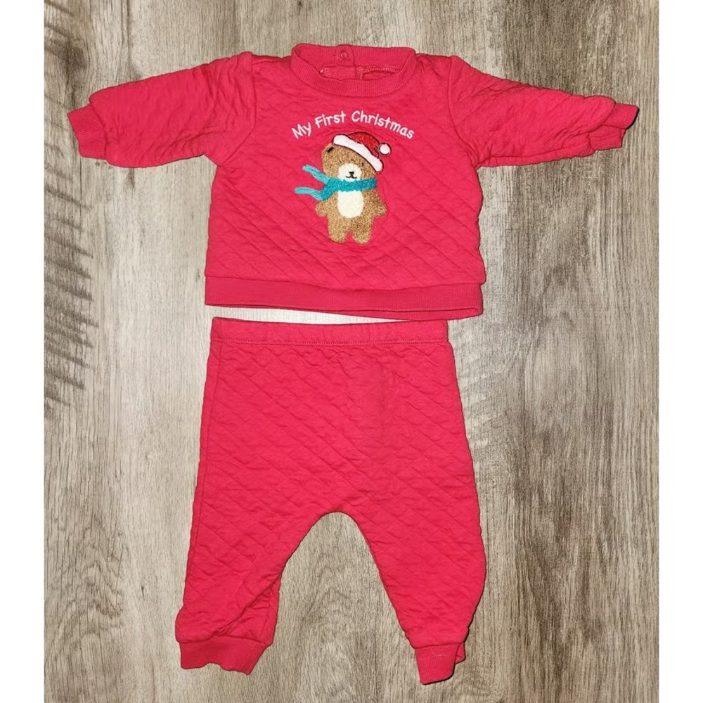 Little Me Baby My First Christmas Quilted Teddy Bear Sweatshirt Pants Set Red 6M
